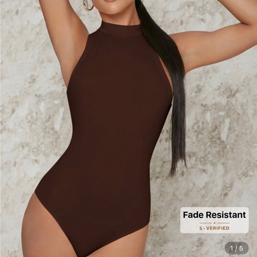 SHEIN Nude Ribbed Sleeveless high neck Bodysuit - Picture 16 of 16